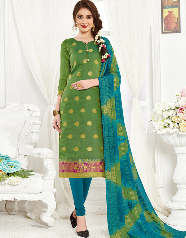 Green Banarasi Chudidar Salwar Suits