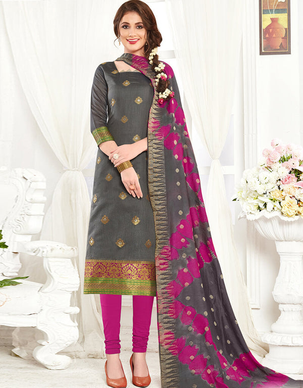 Gray Banarasi Chudidar Salwar Suits