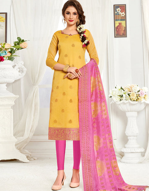 Yellow Banarasi Chudidar Salwar Suits