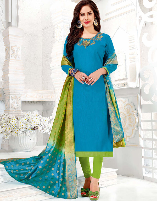 Sky Blue Cotton South Slub Chudidar Salwar Suits