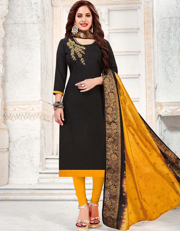 Black Cotton South Slub Chudidar Salwar Suits