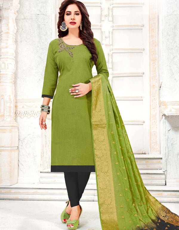 Olive Green Cotton South Slub Chudidar Salwar Suits
