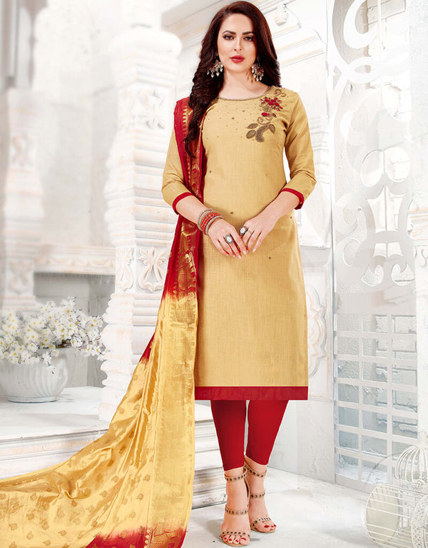 Beige Cotton South Slub Chudidar Salwar Suits