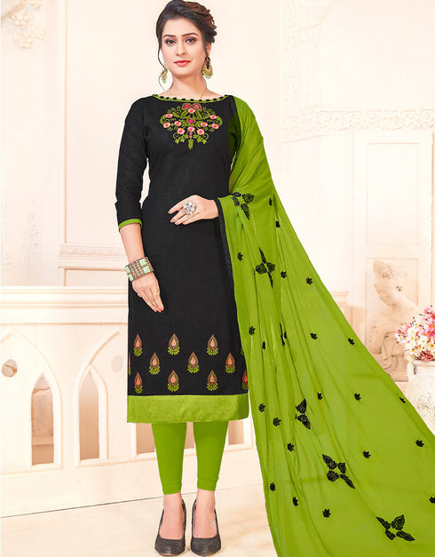 Black South Cotton Slub Chudidar Salwar Suits