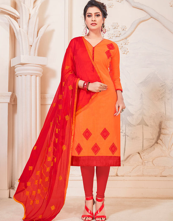 Orange South Cotton Slub Chudidar Salwar Suits