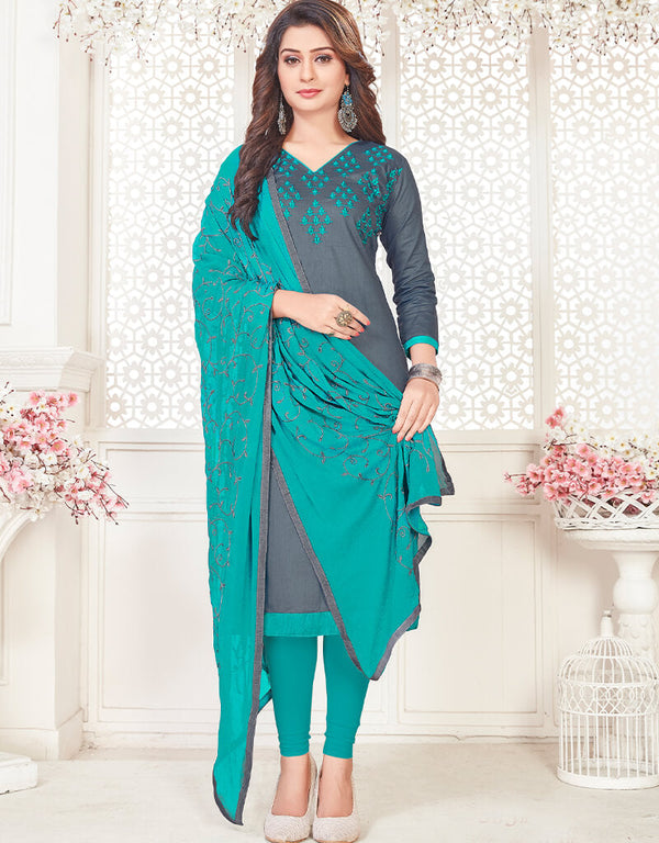 Dark Gray Cotton Chudidar Salwar Suits
