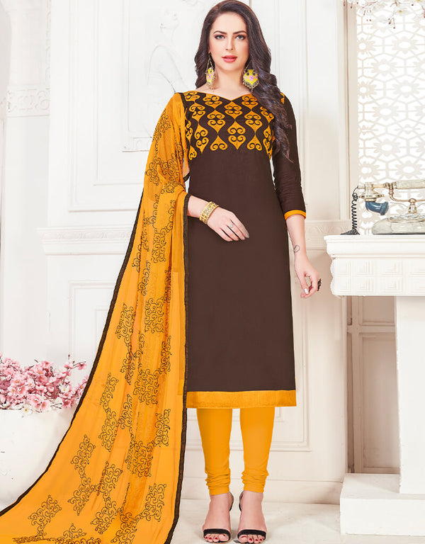 Brown Cotton Chudidar Salwar Suits