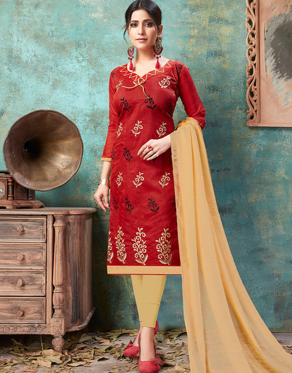 Red Cotton Chudidar Salwar Suits