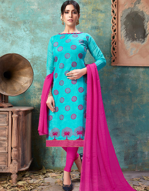 Sky Blue Cotton Chudidar Salwar Suits