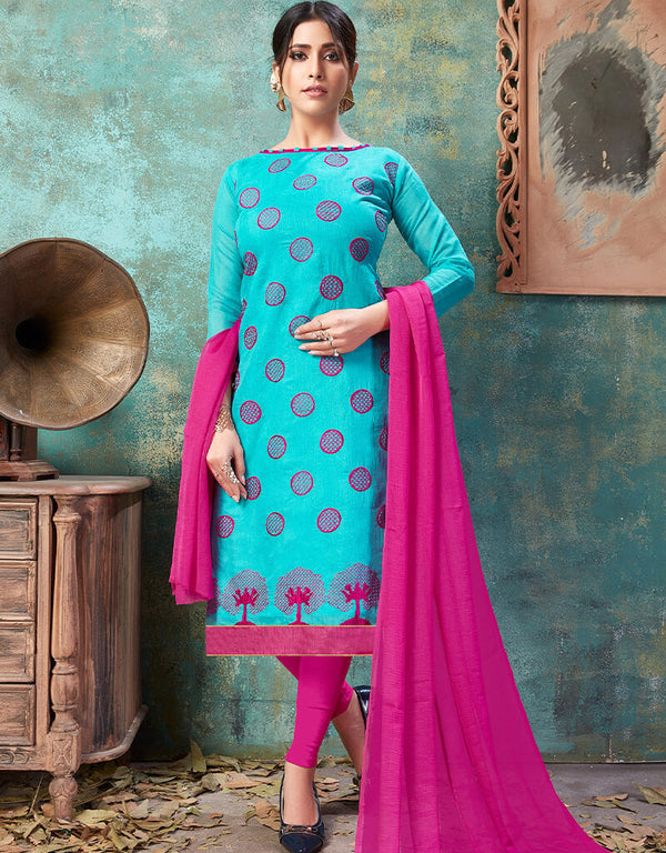 Sky Blue Cotton Chudidar Salwar Suits