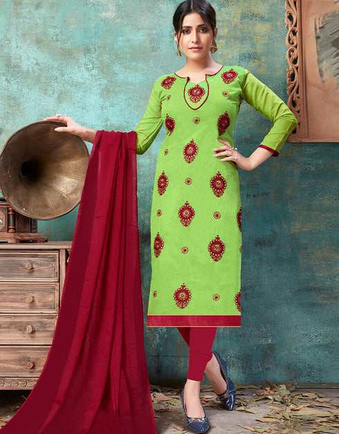 Green Cotton Chudidar Salwar Suits
