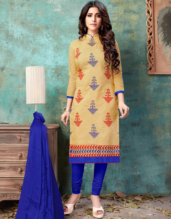 Beige Cotton Chudidar Salwar Suits