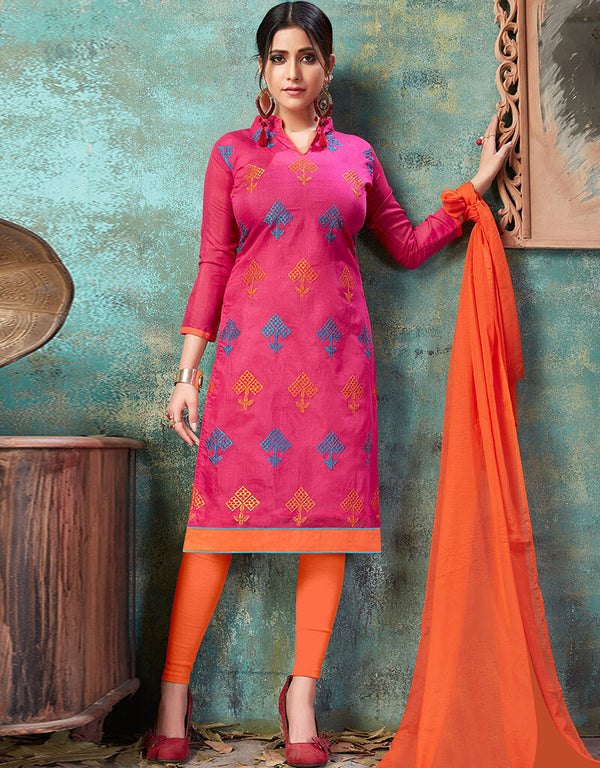 Pink Cotton Chudidar Salwar Suits