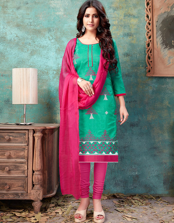Green Cotton Chudidar Salwar Suits