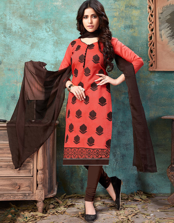 Orange Cotton Chudidar Salwar Suits