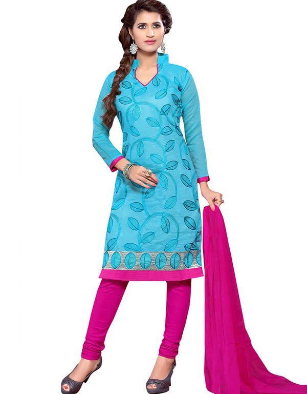 Sky Blue Cotton Chudidar Salwar Suits