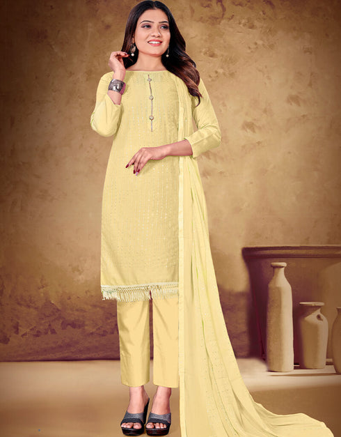 Light Yellow Cotton Pant Salwar Suits