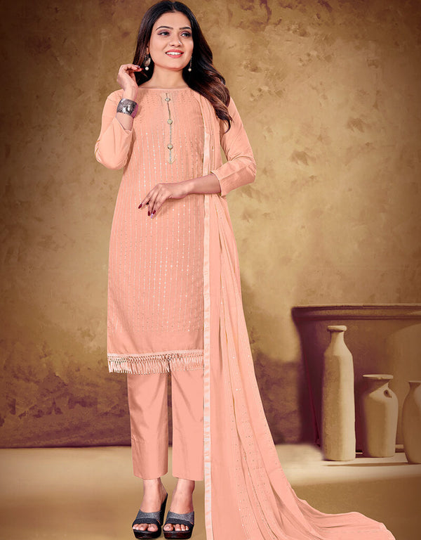 Peach Cotton Pant Salwar Suits