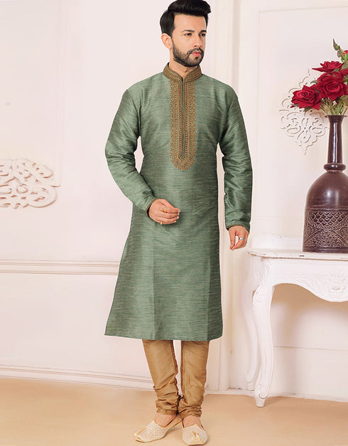 Green Kurta Polysilk Chudidar