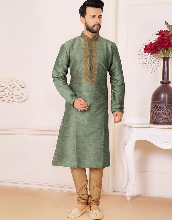 Green Kurta Polysilk Chudidar