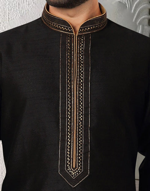 Black Kurta Jacquard Chudidar Closure View
