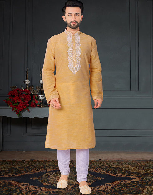 Yellow Kurta Polysilk Chudidar