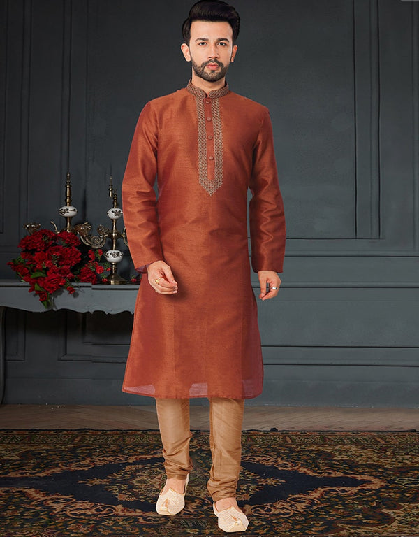 Orange Kurta Jacquard Chudidar