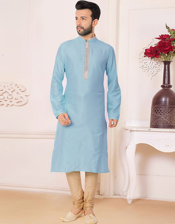 Sky Blue Kurta Jacquard Chudidar