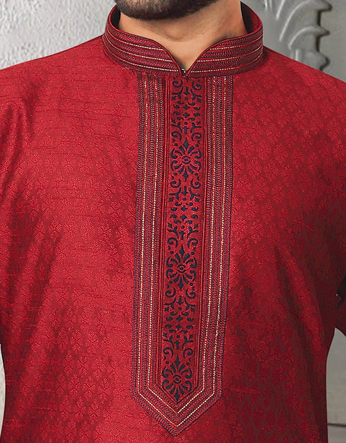 Red Kurta Jacquard Chudidar Closure View