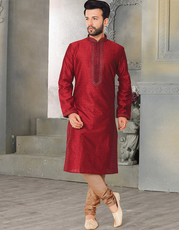 Red Kurta Jacquard Chudidar