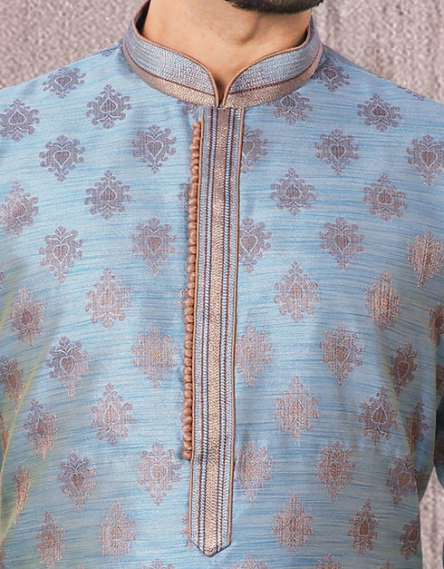 Sky Blue Kurta Jacquard Chudidar Closure View