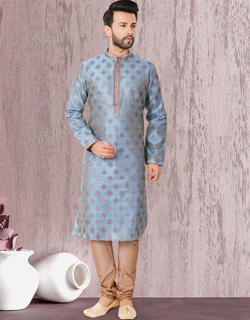 Sky Blue Kurta Jacquard Chudidar