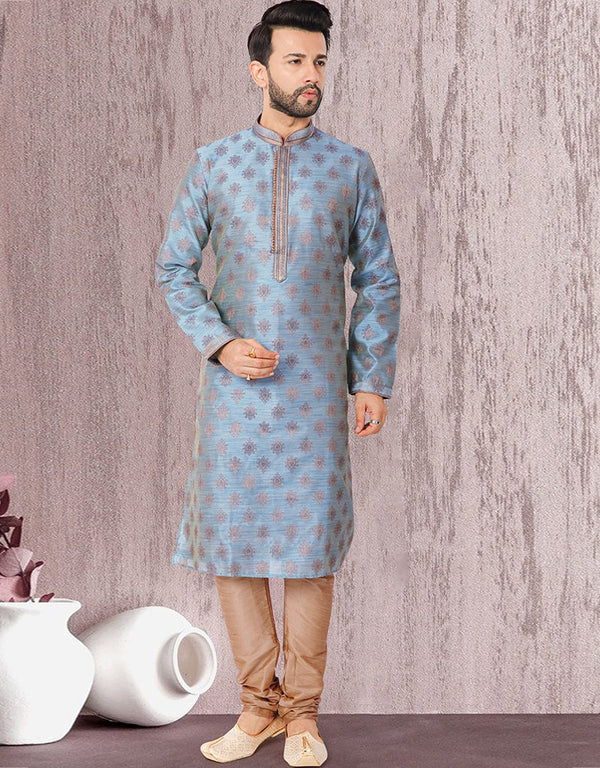 Sky Blue Kurta Jacquard Chudidar