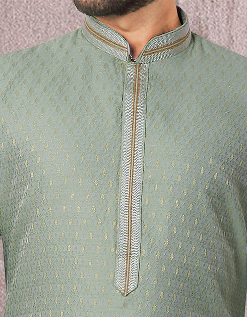 Green Kurta Banarasi Chudidar Closure View