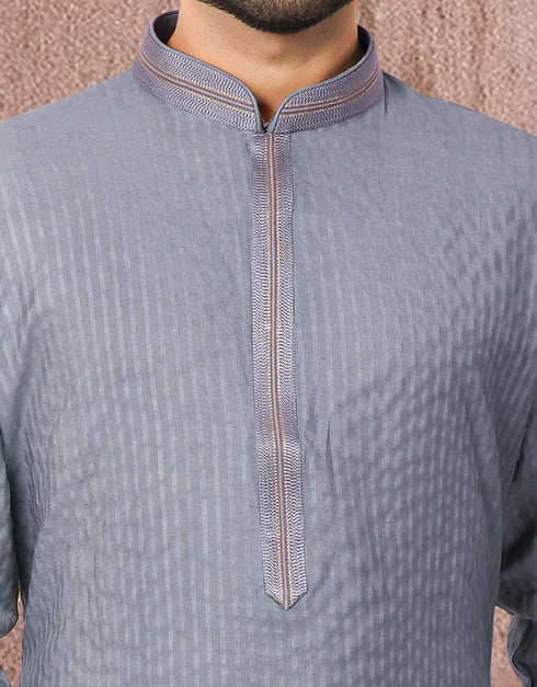 Blue Kurta Jacquard Chudidar Closure View