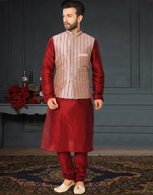 Red Kurta Polysilk Chudidar