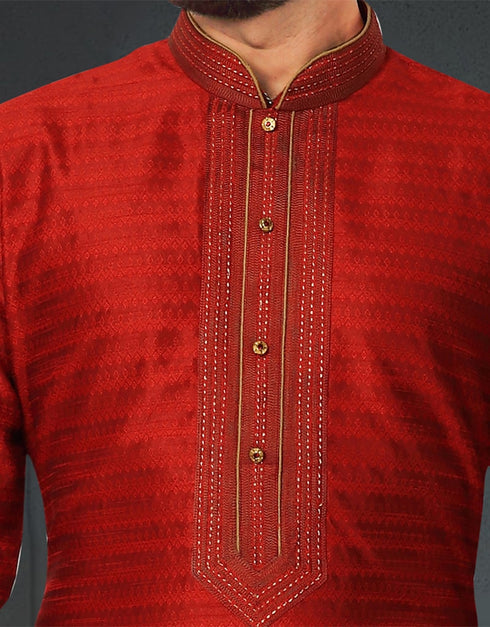 Red Kurta Jacquard Chudidar Closure View