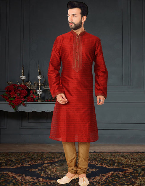 Red Kurta Jacquard Chudidar