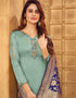 Light Mint Blue Satin Georgette Chudidar Salwar Suits Closure View