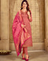 Peach Pink Satin Georgette Chudidar Salwar Suits