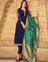 Navy Blue Satin Georgette Chudidar Salwar Suits Closure View