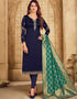 Navy Blue Satin Georgette Chudidar Salwar Suits