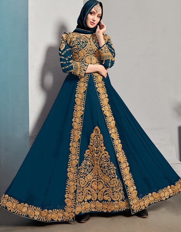 Teal Real Georgette Anarkali Salwar Suit
