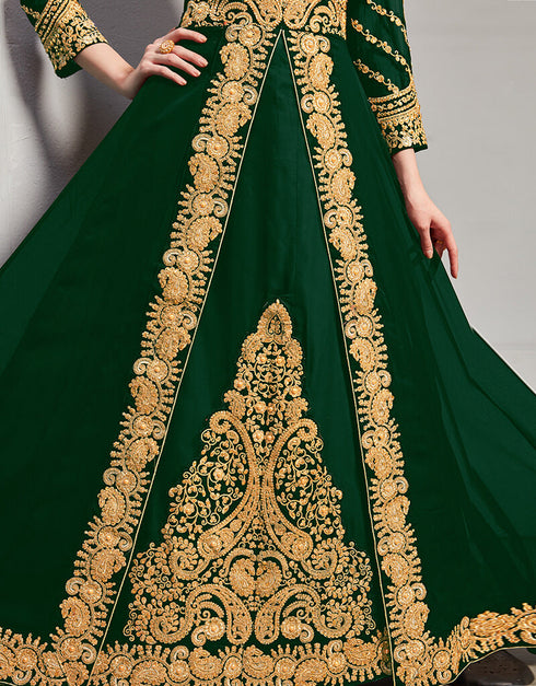 Green Real Georgette Anarkali Salwar Suit Closure View