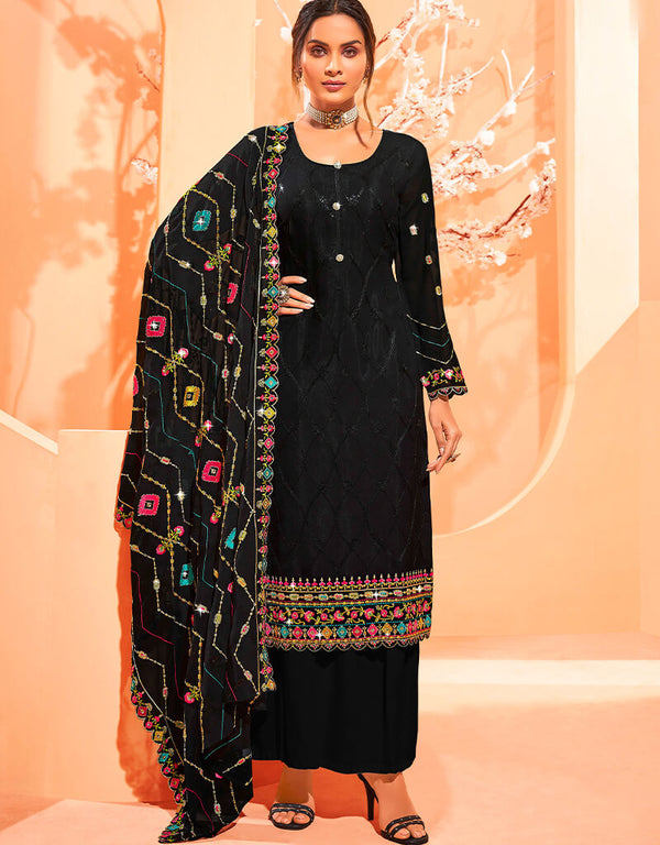 Black Georgette Palazzo Salwar Suits