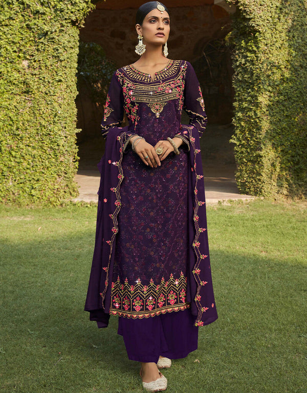 Purple Georgette Palazzo Salwar Suits