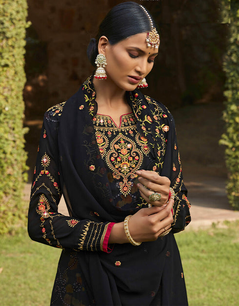 Black Georgette Palazzo Salwar Suits Closure View