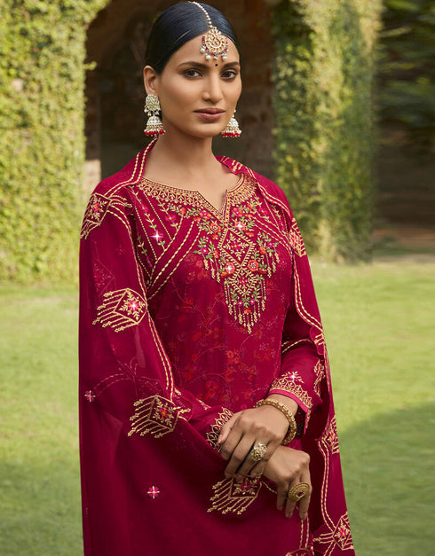 Pink Georgette Palazzo Salwar Suits Back View