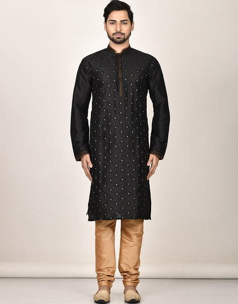 Black Kurta Dhupion Silk Payjama