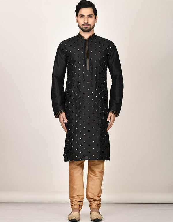 Black Kurta Dhupion Silk Payjama